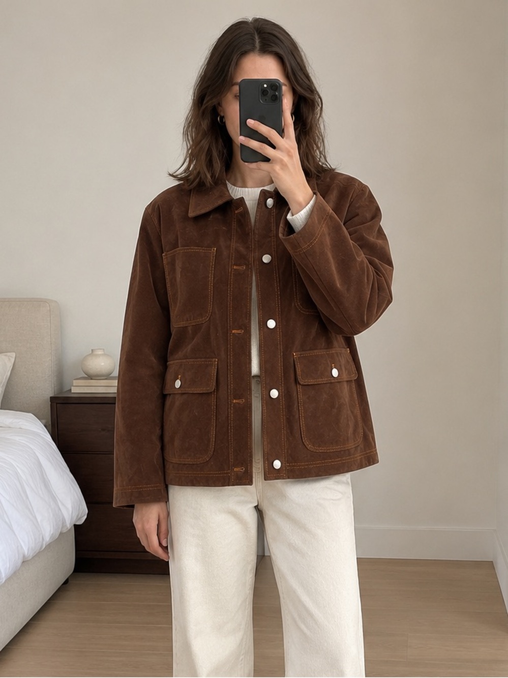 Avec Les Filles Cropped Faux Suede Barn Jacket Brown Size XL